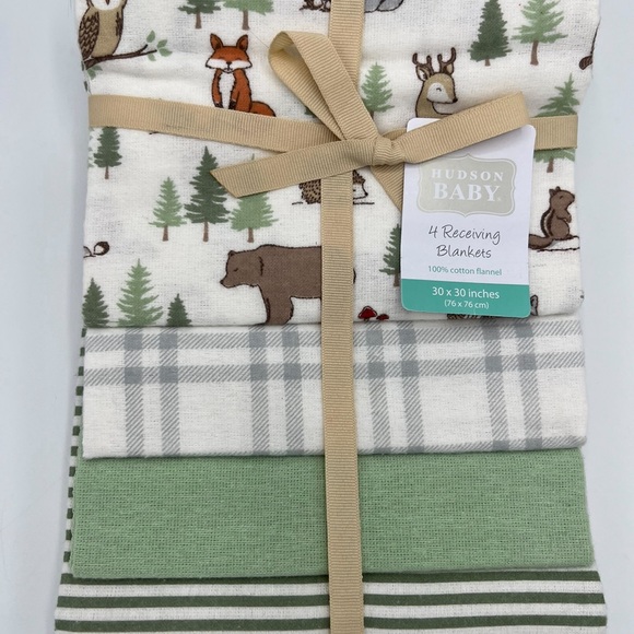 100% COTTON 4 PACK RECEIVING BLANKETS WOODLAND ANIMALS - Picture 6 of 7